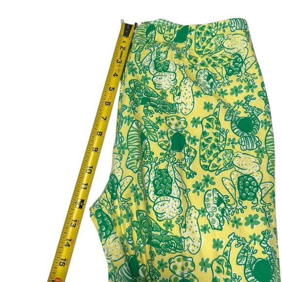 Vintage Lilly Pulitzer 🐸 Frog Print Green Yellow Ankle Pants High Rise Cropped - Picture 15 of 16